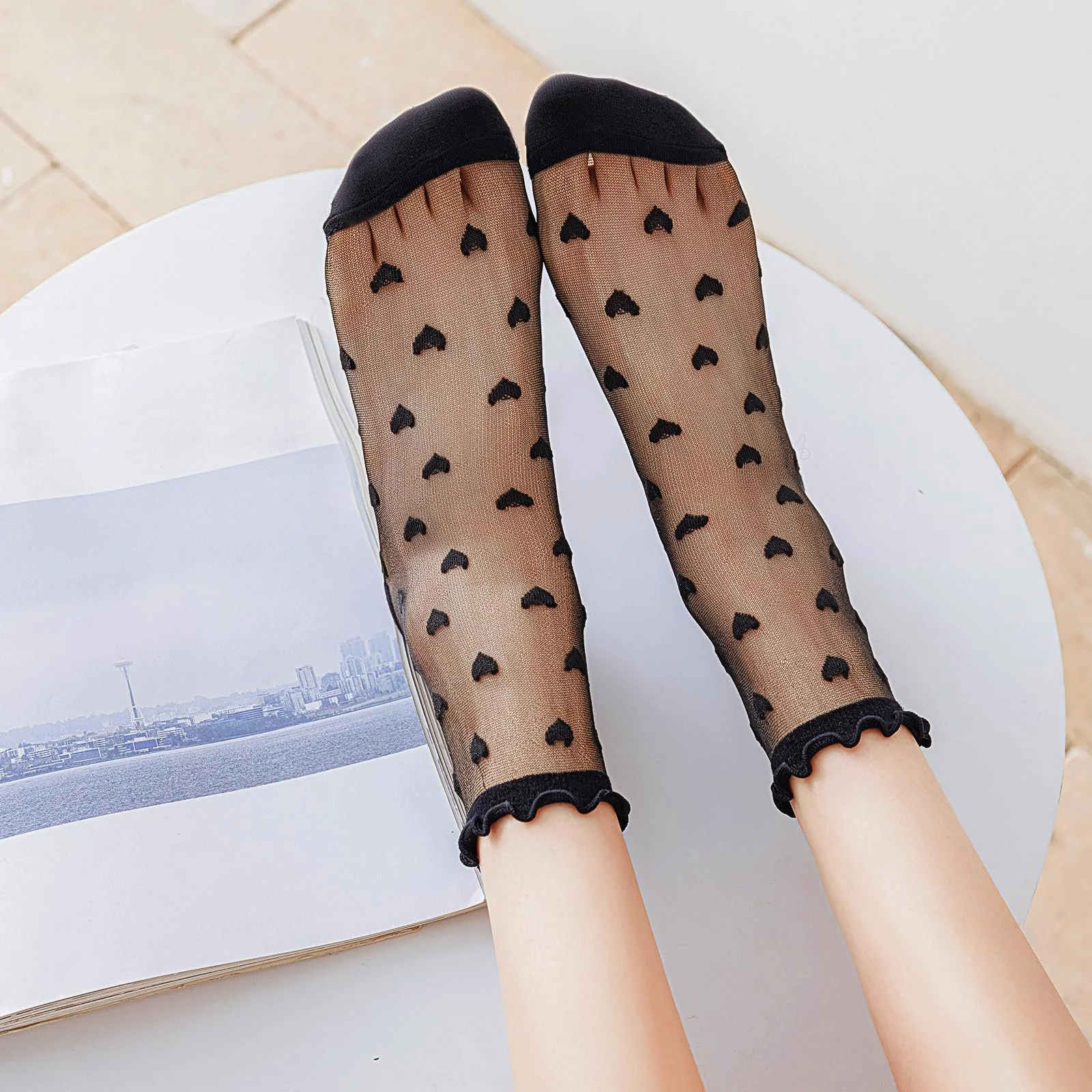 Шкарпетки Прозорі з оборками 4 пари (чорний, білий), фото №5