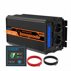 Інвертор EDECOA Конвертер Напруги 1500 Вт Чиста Синусоїда з Пультом та 2 USB LCD Екранами - Фото 1