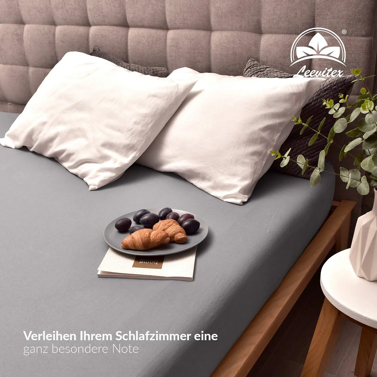 Простыня на резинке Premium, очень плотная, 97% хлопок Mako Jersey и 3% эластан, также подходит для кровати с пружинным блоком, 90 x 200-100 x 220 см, серая, фото №3