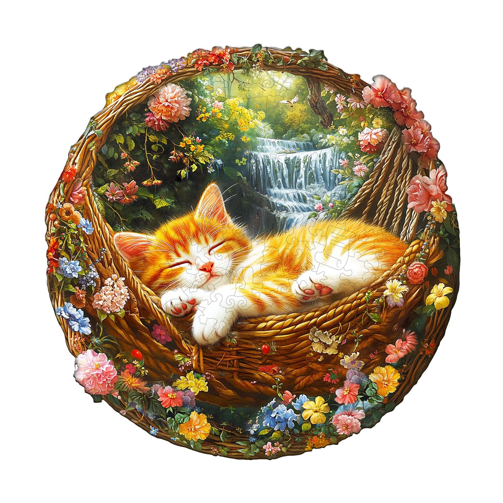 Пазл деревянный Garden Sleeping Kitten 280 элементов круглый 3D, фото №1 Пазл деревянный Garden Sleeping Kitten 280 элементов круглый 3D, фото №1