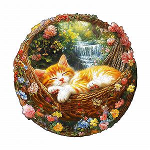 Пазл деревянный Garden Sleeping Kitten 280 элементов круглый 3D - Фото 1