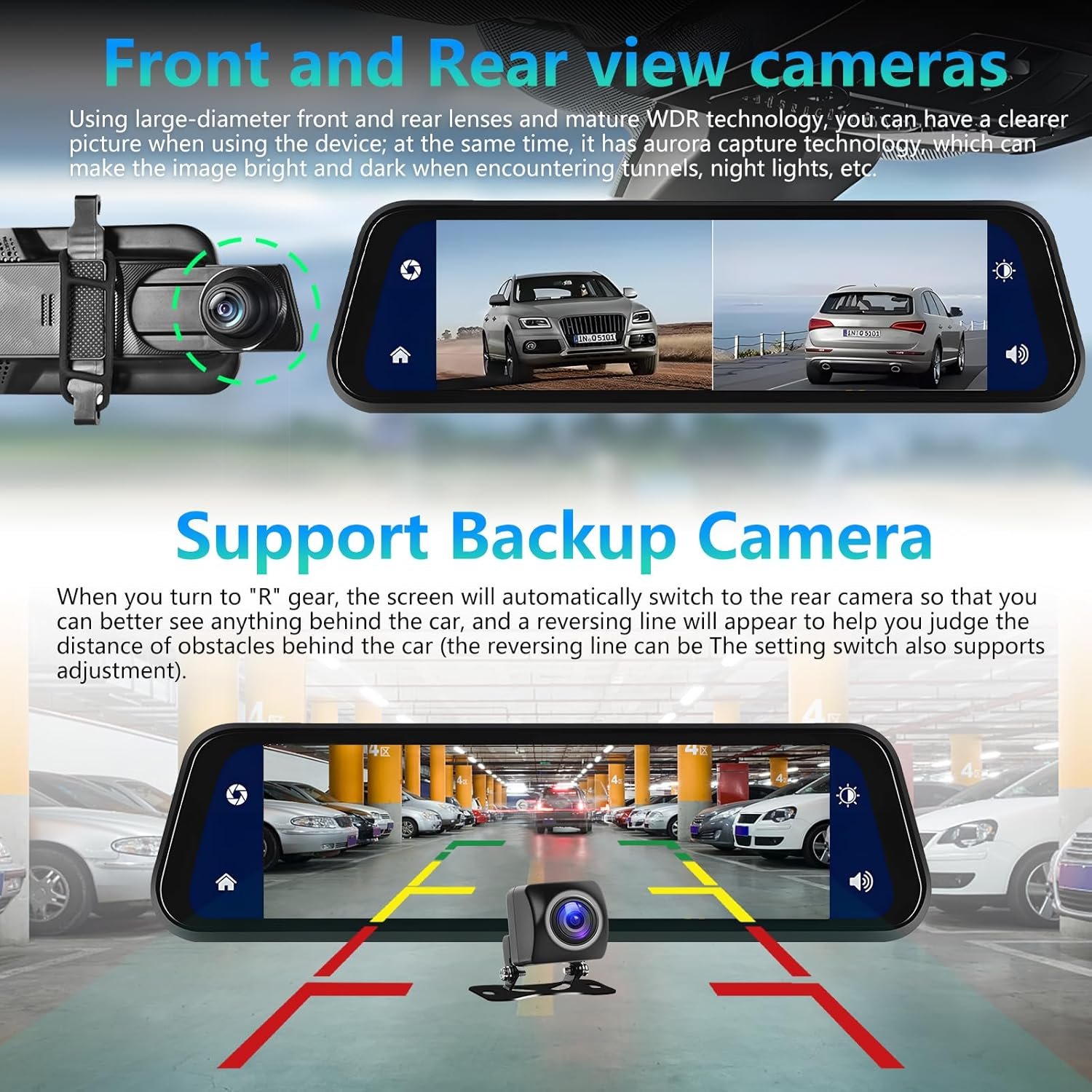 Відеореєстратор Podofo / Full HD / 170° / Wi-Fi / Bluetooth / 64ГБ вбудованої пам'яті / Сенсорний дисплей / Чорний, фото №3