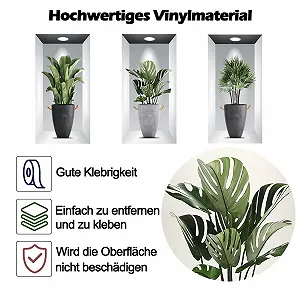 Наклейка на стіну 3D Green Plants Vase Зелена 30 x 60 см 3 шт. synthetic.ua - Фото 1