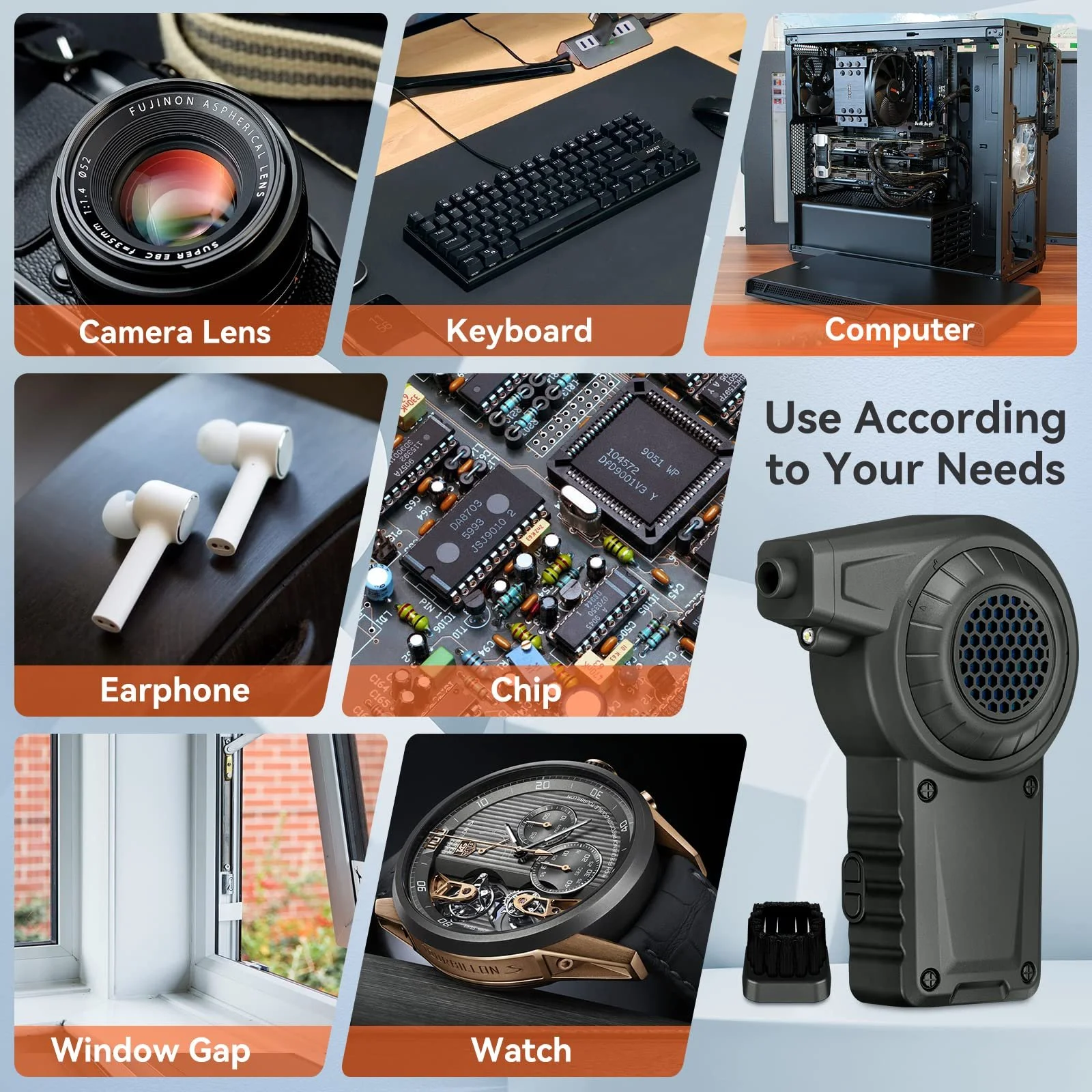 Електрична повітродувка Reesibi C1 35000 RPM з LED-підсвіткою 2 швидкості 2400 mAh Сіра, фото №5