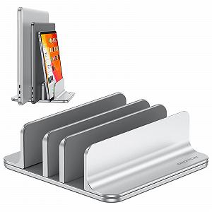 Вертикальная Подставка OMOTON Алюминиевая с 3 Слотами для Ноутбука, Регулируемая, Серебристая - Фото 1