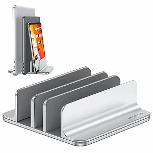 Вертикальна Підставка OMOTON Алюмінієва з 3 Слотами для Ноутбука, Регульована, Срібна - Фото 1