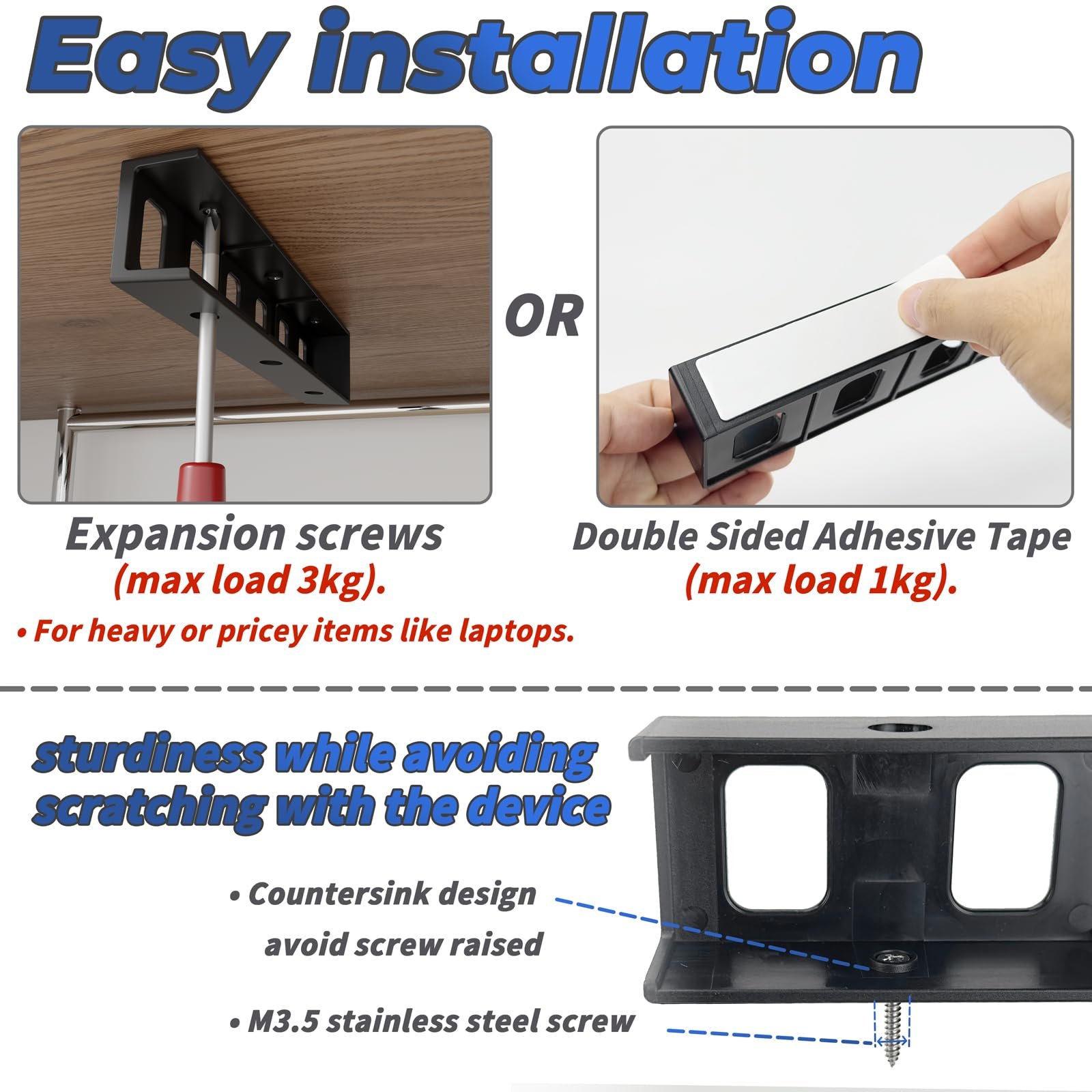 Крепление для ноутбука sciUu Подстольное/настенное многофункциональное место для хранения ноутбуков, планшетов, клавиатур, модемов, ТВ-приставок, органайзер для экономии места на столе и стене, для устройств <4 см толщиной, фото №7