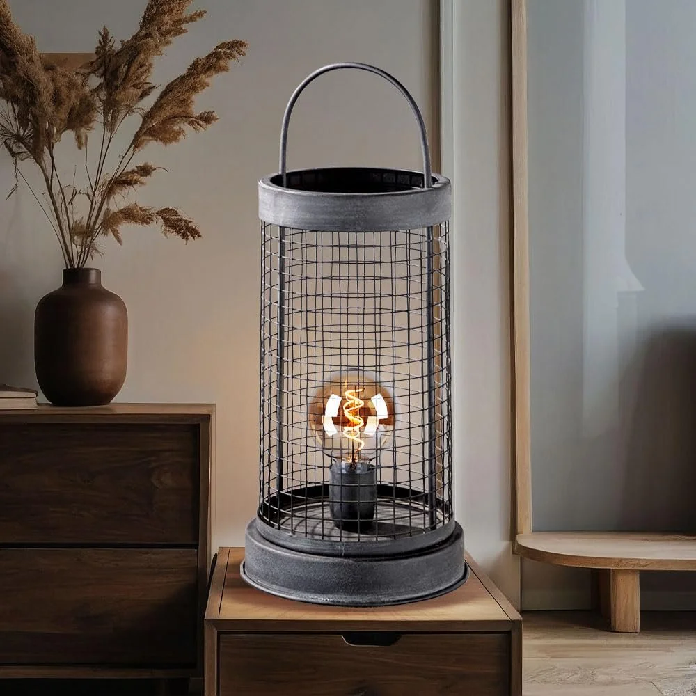 Настільна лампа etc-shop Vintage Grid декоративна металева E27 21.5x21.5x52 см Темно-сіра, фото №2