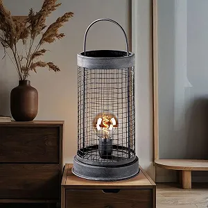 Настільна лампа etc-shop Vintage Grid декоративна металева E27 21.5x21.5x52 см Темно-сіра synthetic.ua - Фото 1