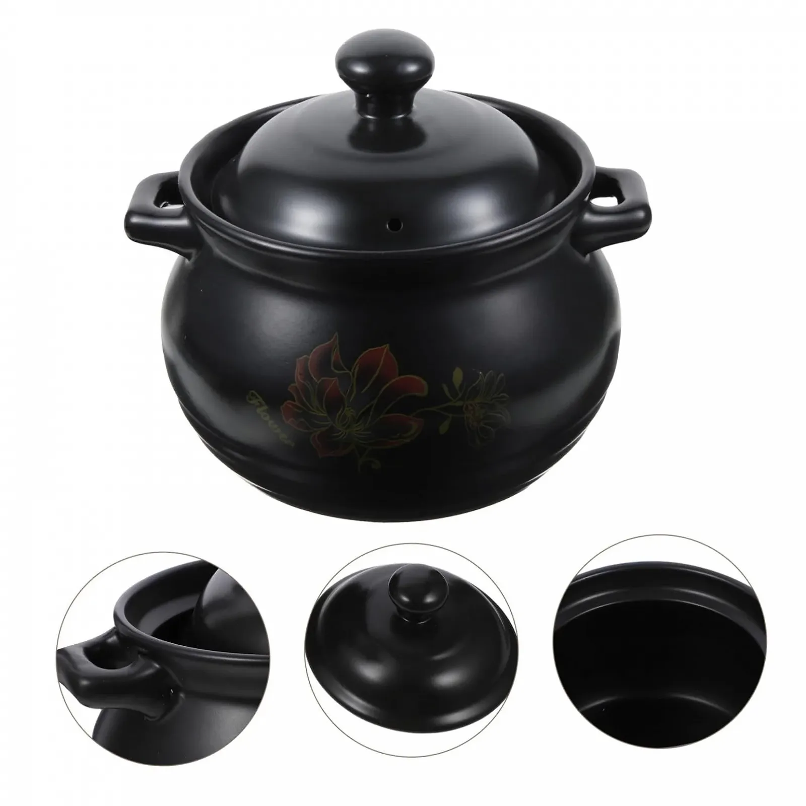 Керамическая кастрюля 2 л термостойкая кислотостойкая с крышкой черная, фото №7