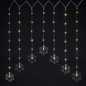 Світлодіодна Завіса Сніжинка 120 x 70 см - 47 LED Теплий Білий - Прикраса на Вікно - Фото 1