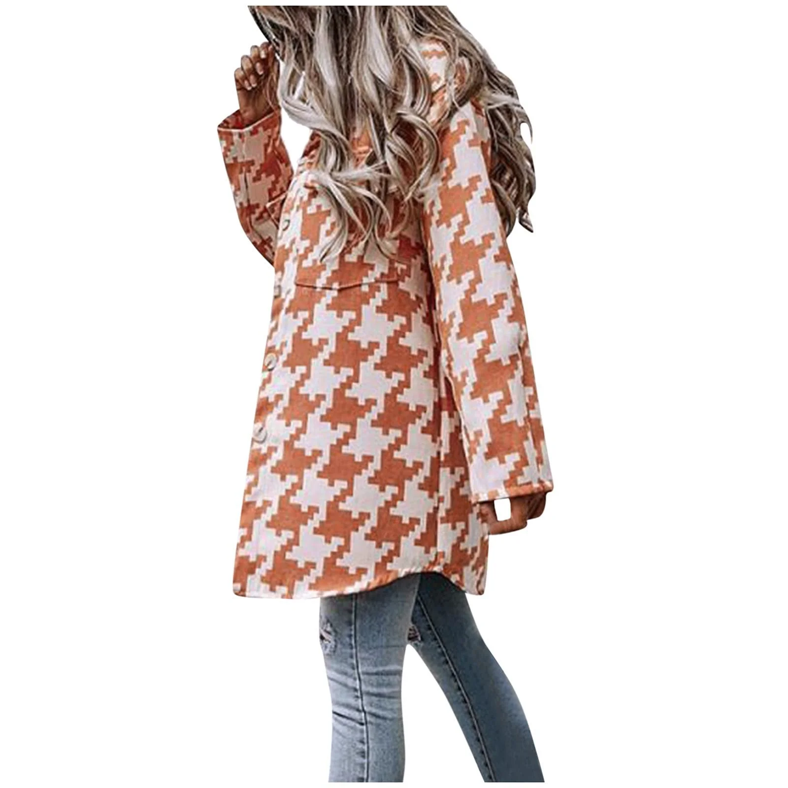 Пальто Зимове Жіноче Вільне Модне В кольорову гусячу лапку, довгий рукав, вовняний лацкан, на ґудзиках, фото №1 Пальто Зимове Жіноче Вільне Модне В кольорову гусячу лапку, довгий рукав, вовняний лацкан, на ґудзиках, фото №1