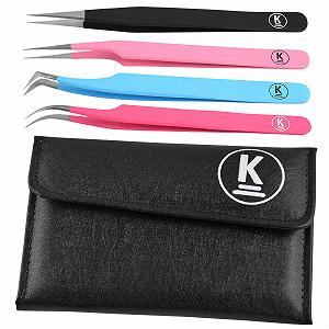 Пинцеты K-Pro для наращивания ресниц, накладные ресницы и косметика в футляре synthetic.ua - Фото 1