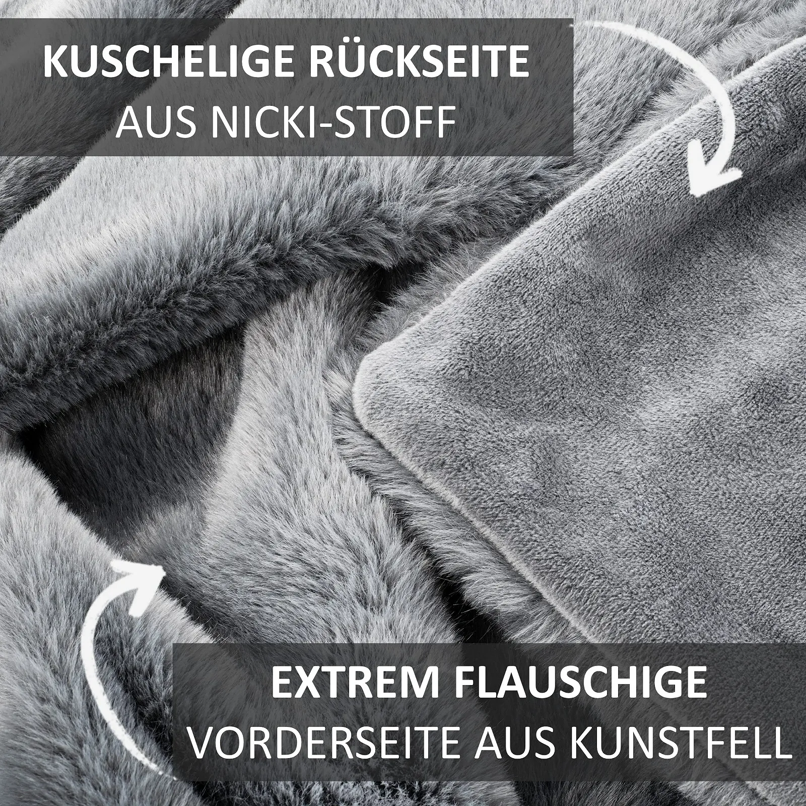 Одеяло BALOU LIVING Cuddly Fur Look 150 x 200 см, искусственный мех, модель Polar Fox, антрацит, фото №5