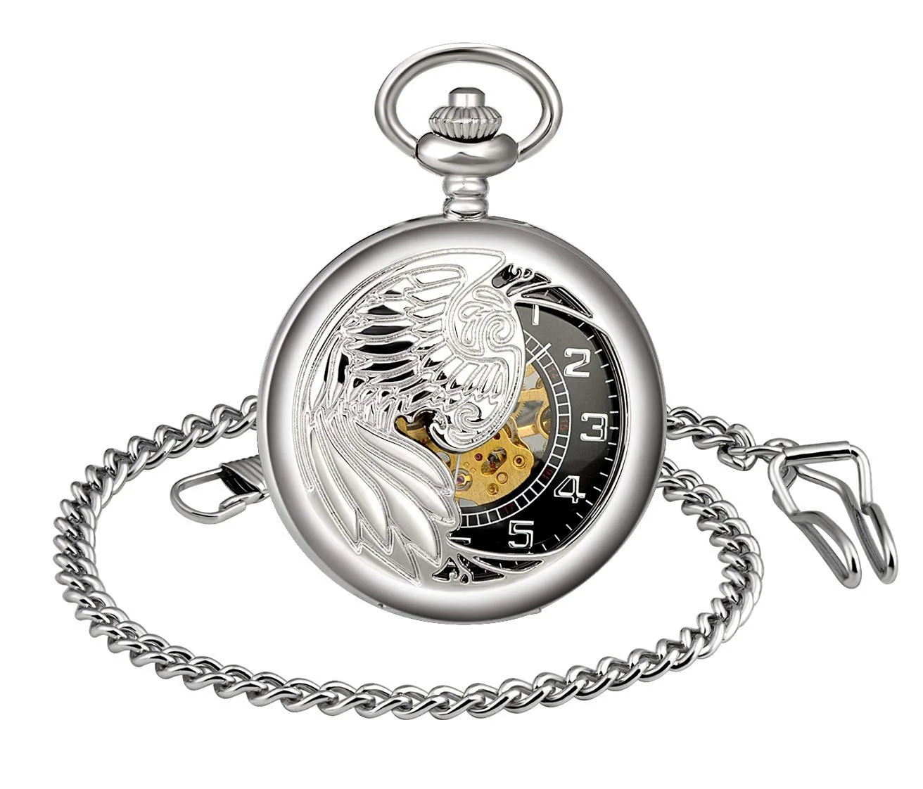 Карманные часы Unendlich U Унисекс Механические с ручным заводом Скелетон Орел/Феникс Серебристый, винтажный, фото №1 Карманные часы Unendlich U Унисекс Механические с ручным заводом Скелетон Орел/Феникс Серебристый, винтажный, фото №1