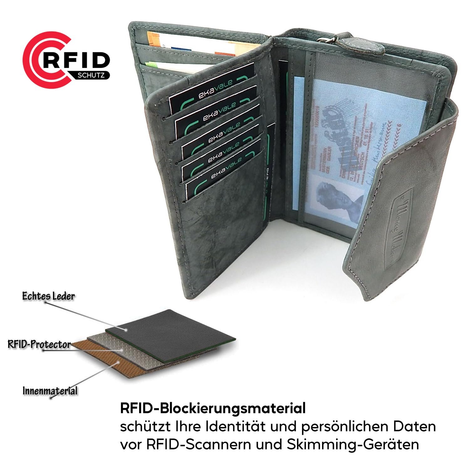 Кошелек ekavale Женский с клапаном на кнопке RFID Мягкая кожа, серый, фото №5