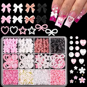 Набор украшений для ногтей 3D Flower Bows Resin Pink White - Фото 1