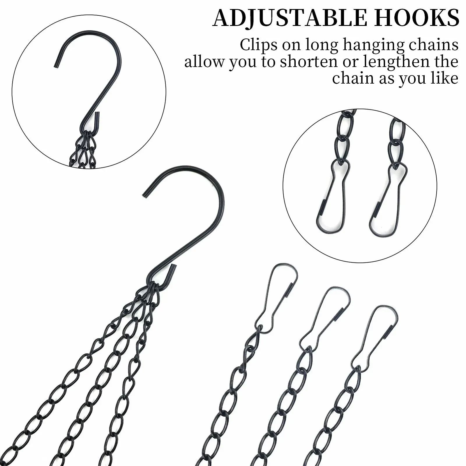 Подвесные металлические цепочки для кашпо Чорные 6 шт. Железо, фото №3