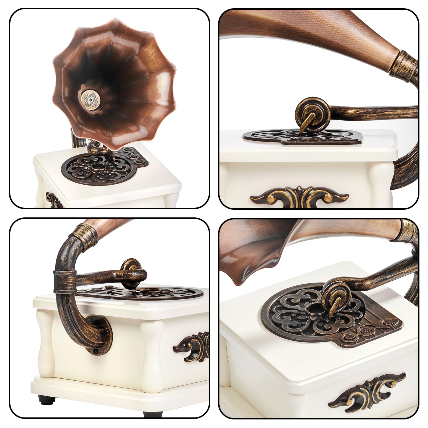 Портативна колонка Eikosch Bluetooth Phonograph Mini Вбудована батарея, Bluetooth 5.0, AUX/USB Білий, фото №3