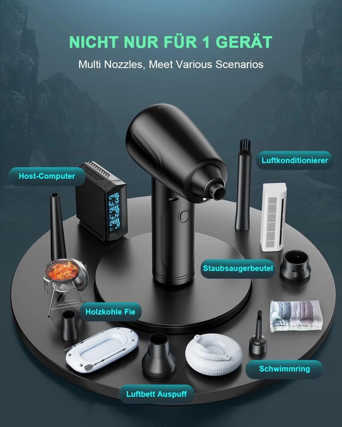 Електрична повітродувка JoyGeek 3 швидкості 120 000 RPM 9000 mAh LED-підсвічування для ПК та авто, фото №7 Електрична повітродувка JoyGeek 3 швидкості 120 000 RPM 9000 mAh LED-підсвічування для ПК та авто, фото №7