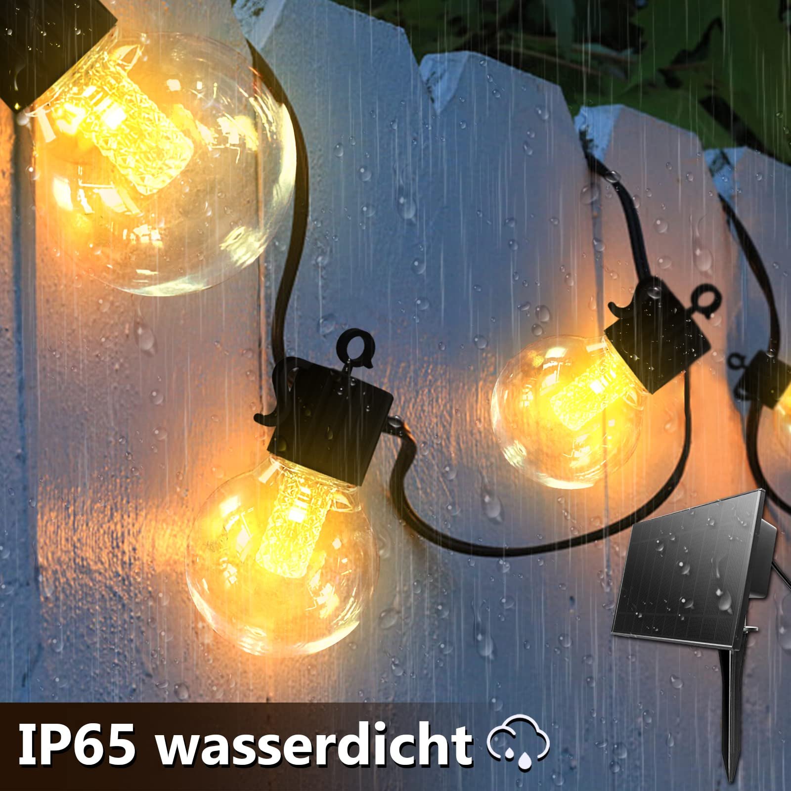Сонячна гірлянда 50 LED 15 м, 4 режими, IP65, 3200 K, теплий білий, фото №5