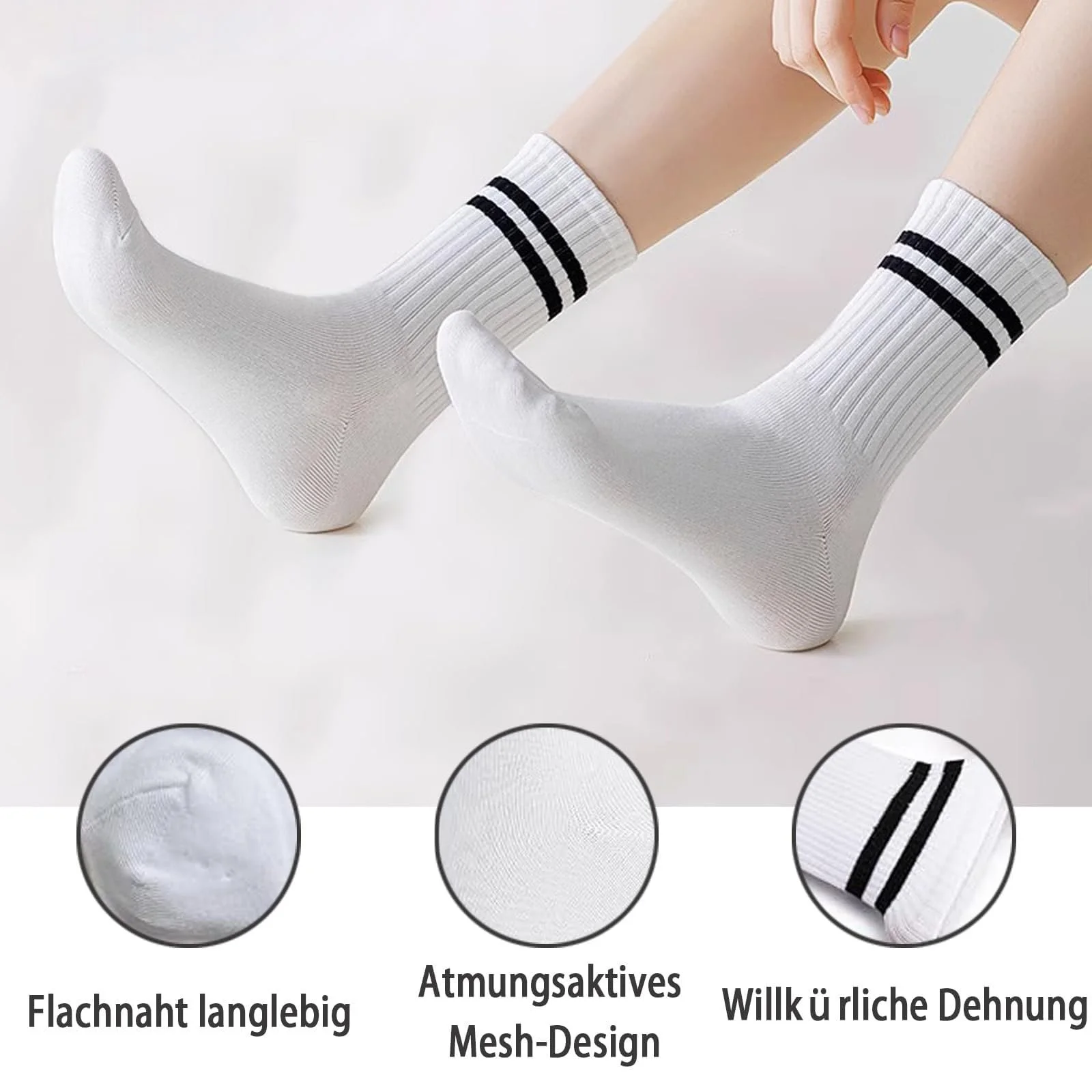 Шкарпетки тенісні 8 пар Жіночі 39-42 Бавовняні Смугасті Білі (4 пари чорні + 4 пари білі), фото №3