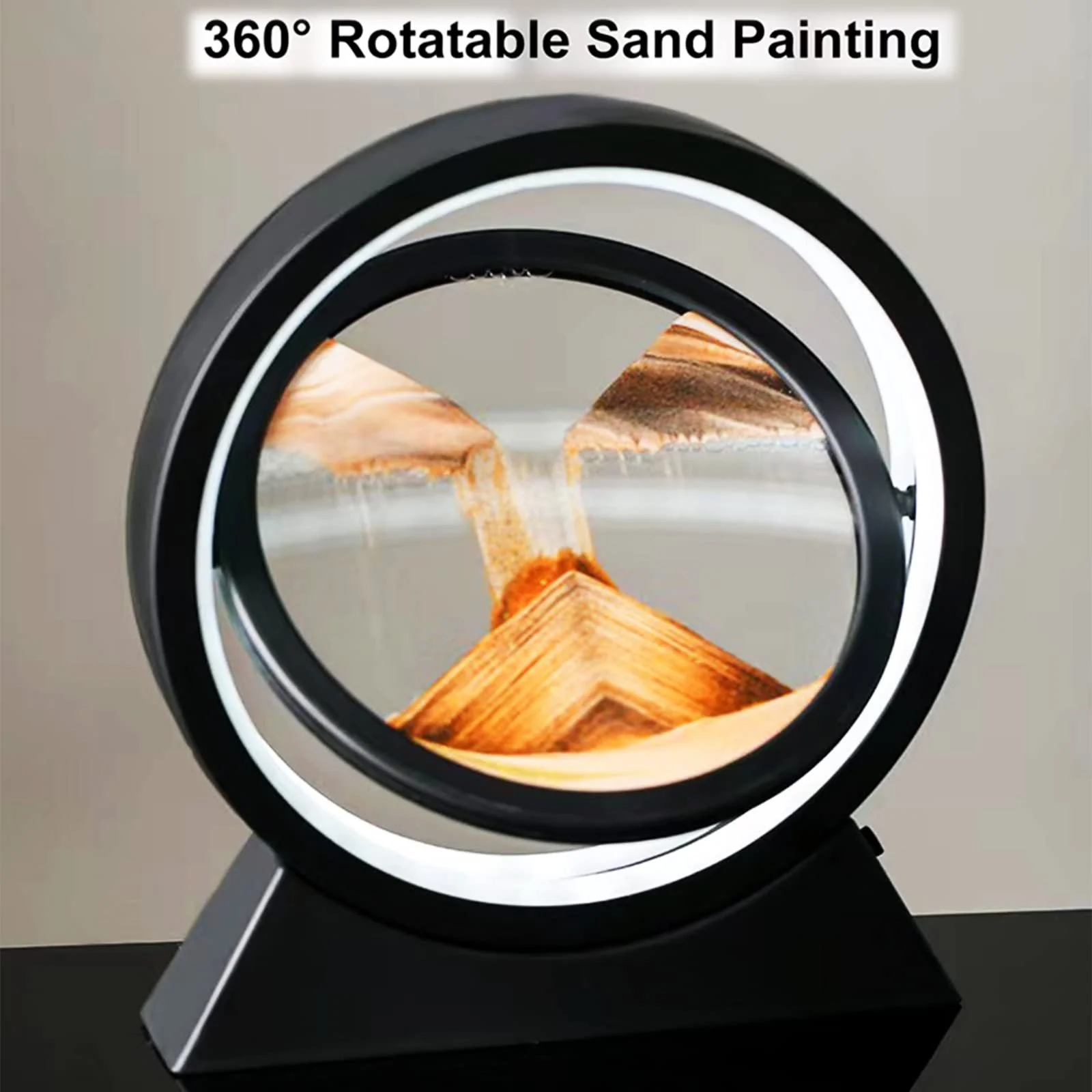 Настільна лампа Neioaas 3D Moving Sand Art 360° Rotating Sandscape Чорний/Жовтий, фото №6