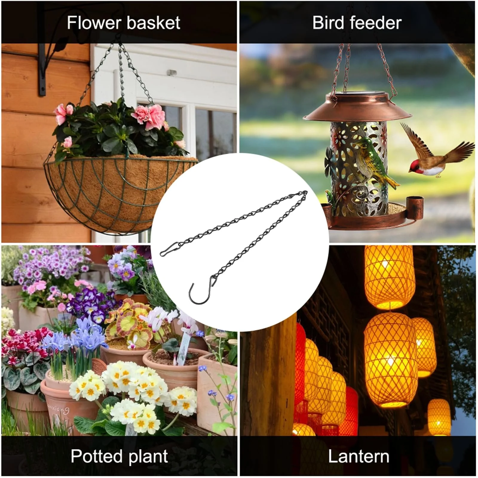 Ланцюги для підвішування DGN набір з 4 шт. металеві чорні 50 см, фото №7