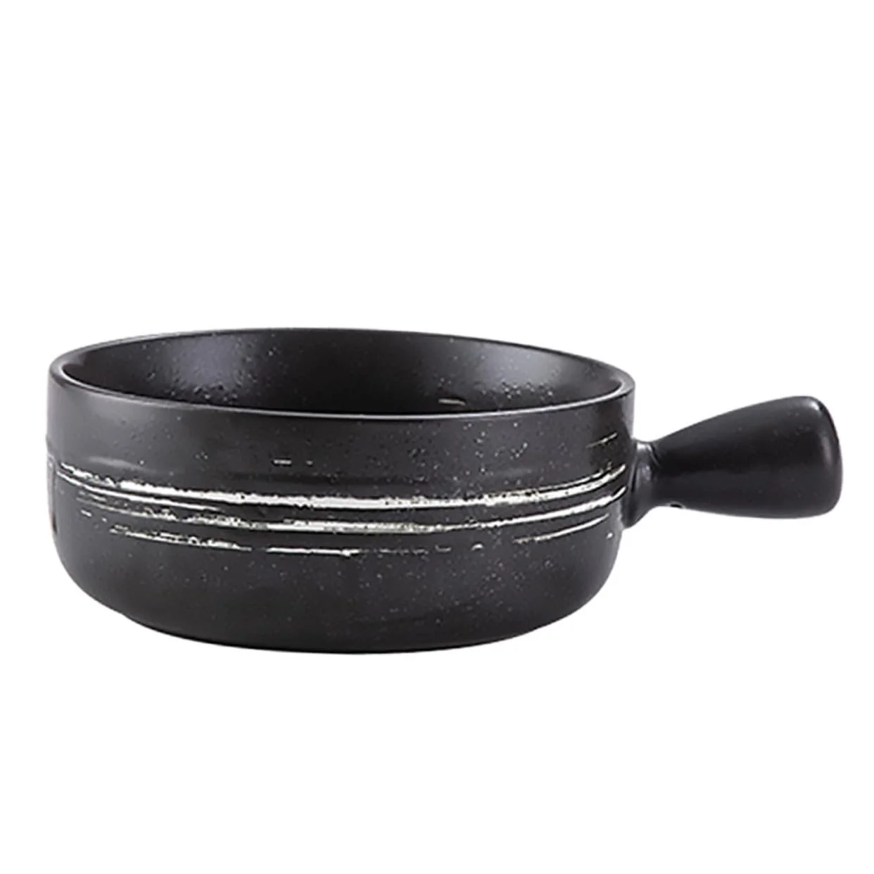 Миска для запікання керамічна з ручкою для мікрохвильової печі та духовки чорна, фото №1