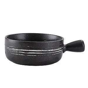 Миска для запікання керамічна з ручкою для мікрохвильової печі та духовки чорна - Фото 1