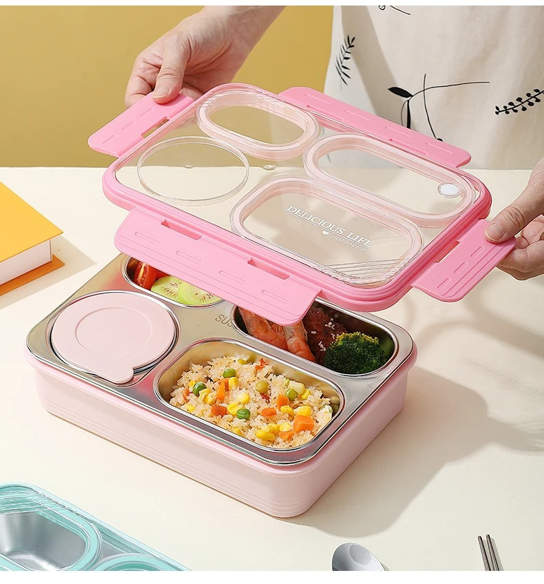 Ланчбокс на 4 герметичных секции с металлической основой супницей Just-M 950 мл розовый, фото №3 Ланчбокс на 4 герметичных секции с металлической основой супницей Just-M 950 мл розовый, фото №3