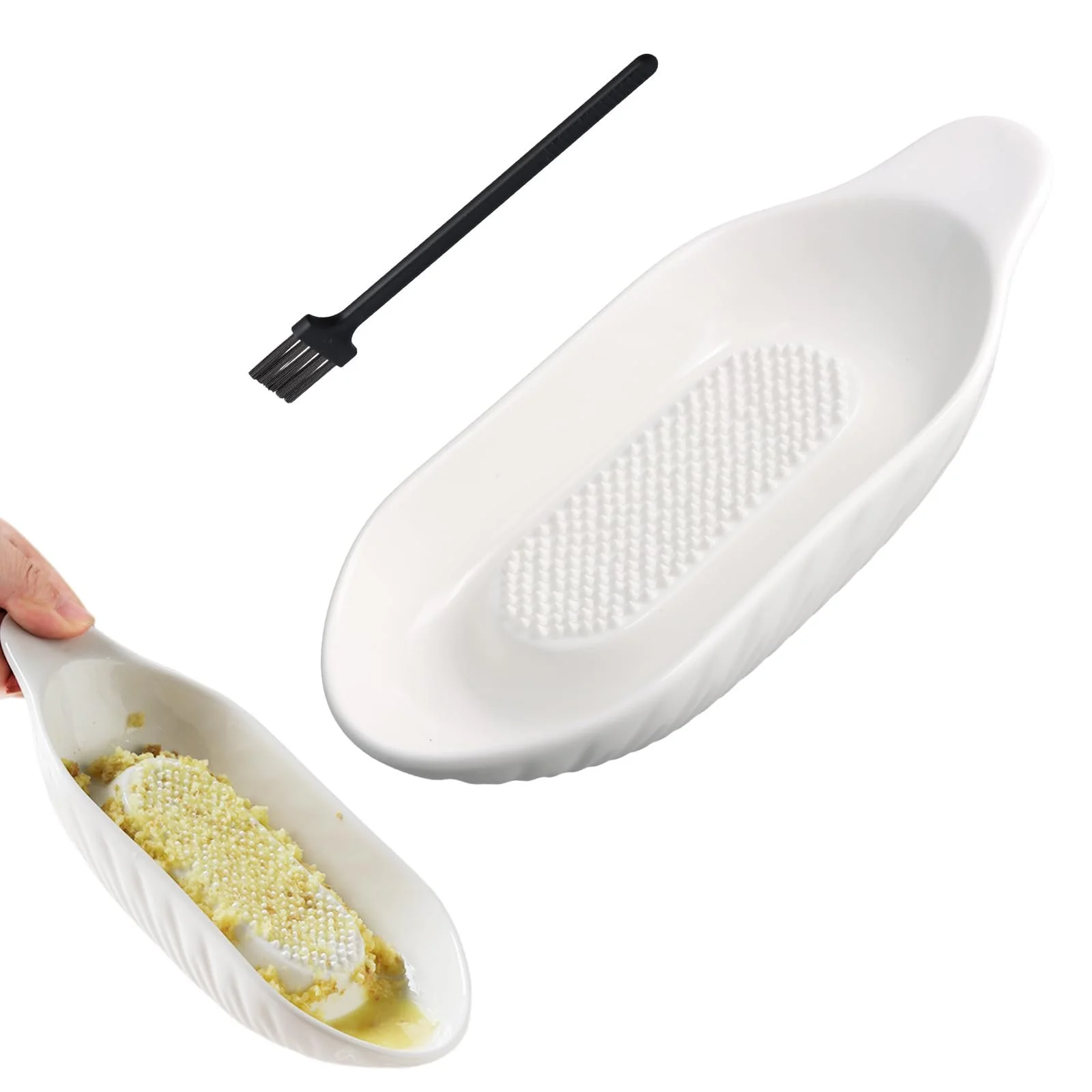 Овальна керамічна терка Apple, 20.5 x 9 см, з щіткою, фото №1