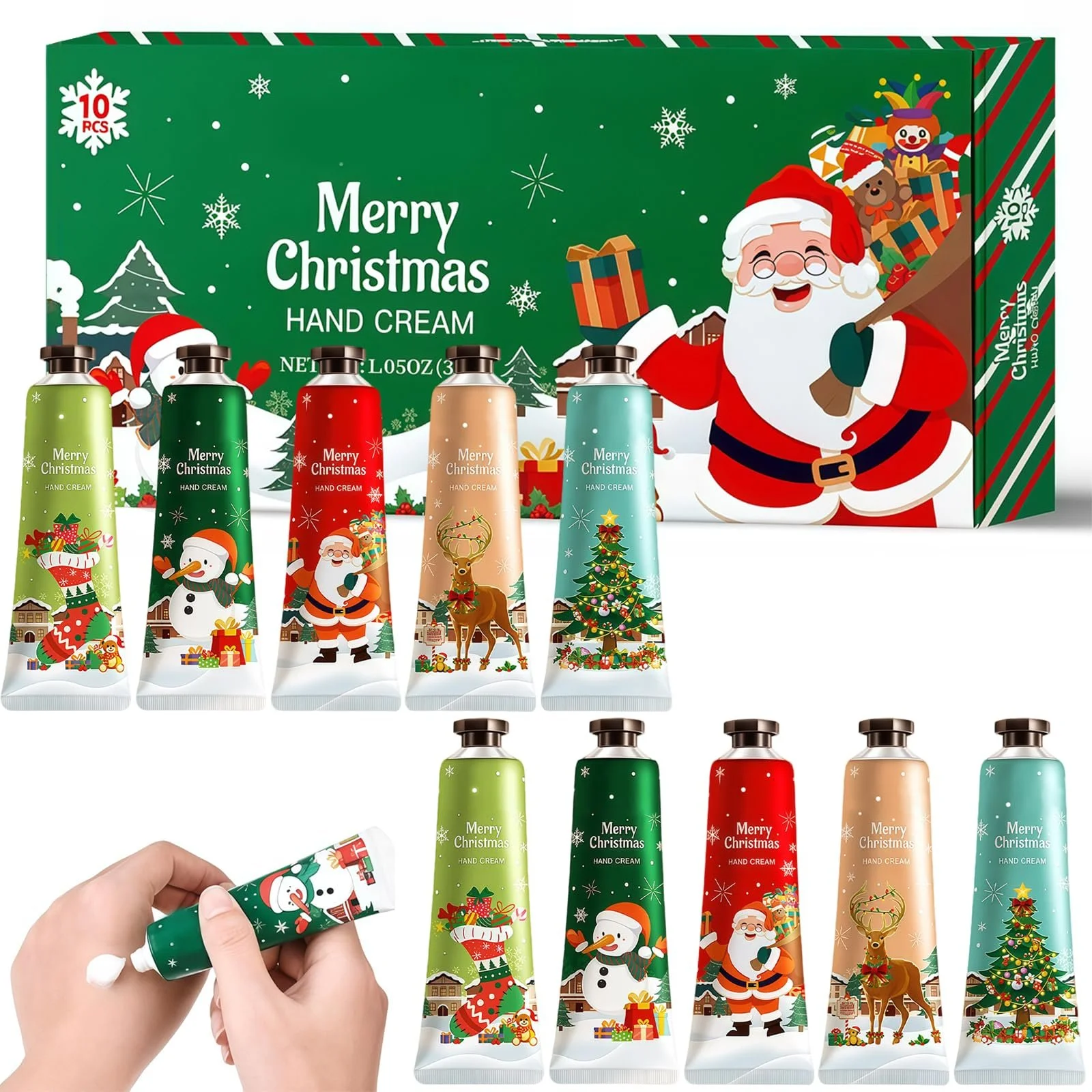 Крем для рук Christmas Mini Набор из 10 рождественских кремов для рук, растительный аромат, крем для ухода за очень сухой кожей рук, подарок на Рождество, День рождения, фото №1