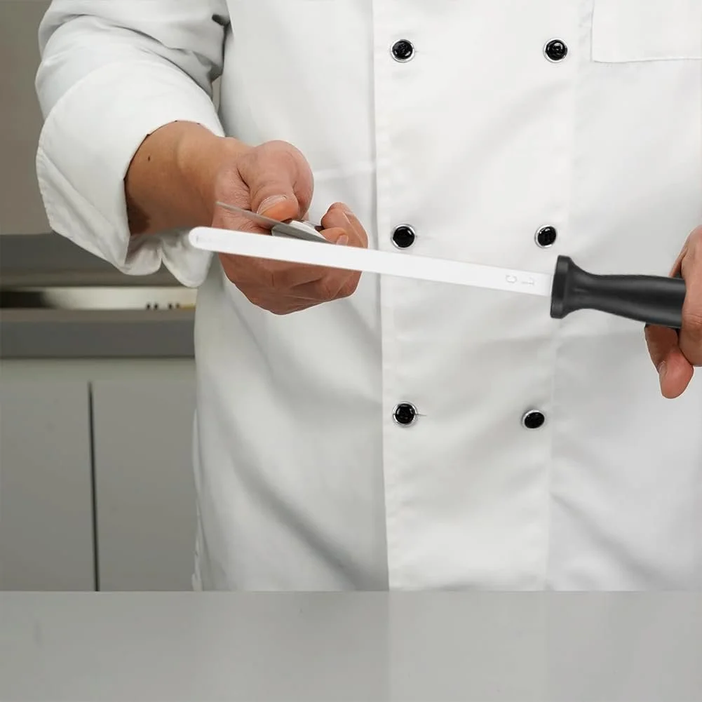 Керамічний мусат для заточування ножів Diamond Carbon Professional з направляючими кута та ударостійким ковпачком, фото №5