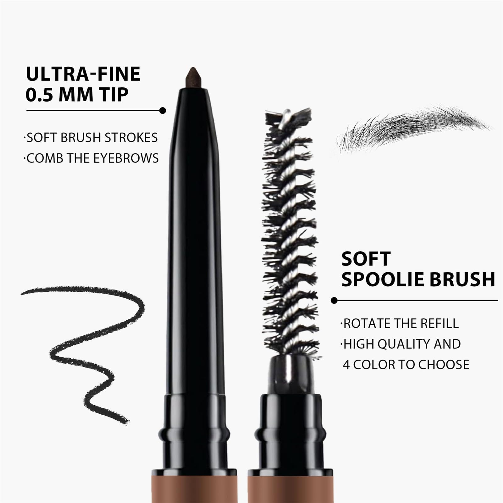 Карандаш для бровей Medium Brown, 4 цвета, натуральный, стойкий и водостойкий, не размазывается, ультратонкий, гель для бровей темно-коричневый, один размер, фото №4