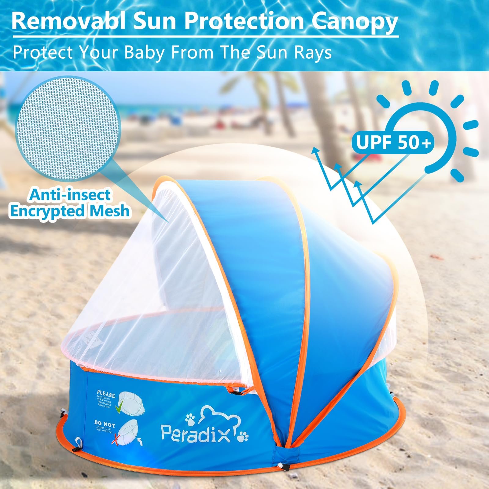 Игровая палатка Peradix 4-в-1 Pop Up, бассейн, пляжная палатка с москитной сеткой, портативная, защита от солнца, синий, фото №3