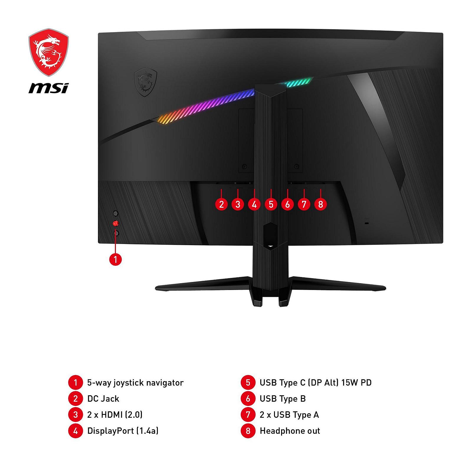 Монітор MSI MAG 325CQRXFDE 31.5 дюйма WQHD Curved Gaming - 1000R, 2560 x 1440 Rapid VA панель, 240 Гц / 1 мс, 115% sRGB, DisplayHDR 400, Adaptive Sync, Mystic Light - DP 1.4a, HDMI 2.0, USB Type-C, фото №6