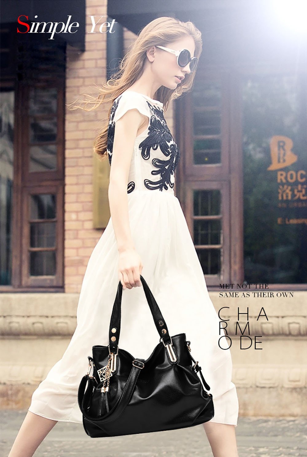 Сумка з верхньою ручкою Nicole&Doris класична модна повсякденна м'яка портативна на плече жіноча, месенджер, чорного кольору, фото №2 Сумка з верхньою ручкою Nicole&Doris класична модна повсякденна м'яка портативна на плече жіноча, месенджер, чорного кольору, фото №2