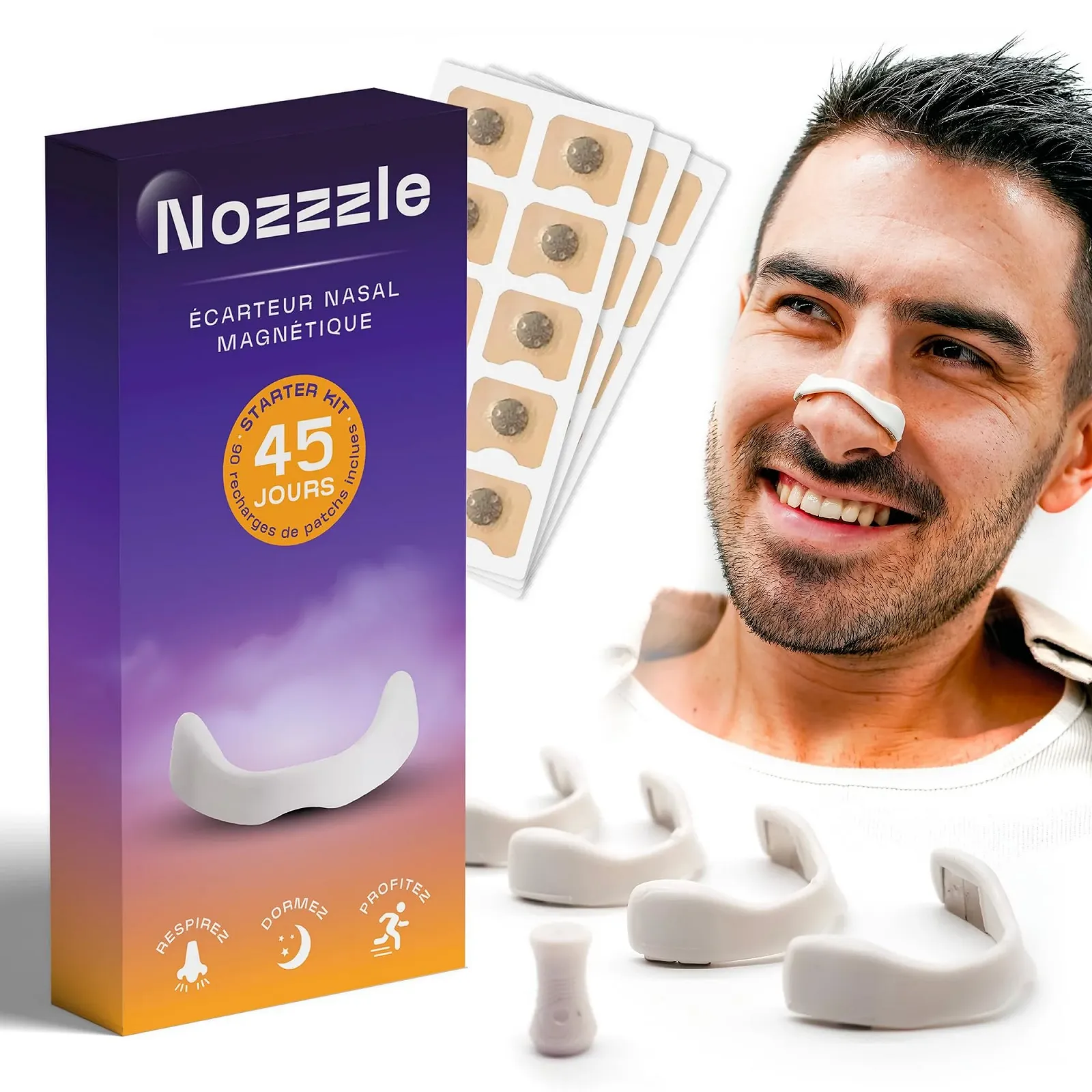 Магнітний розпірний пристрій для носа проти хропіння + 90 носових пластирів, фото №1