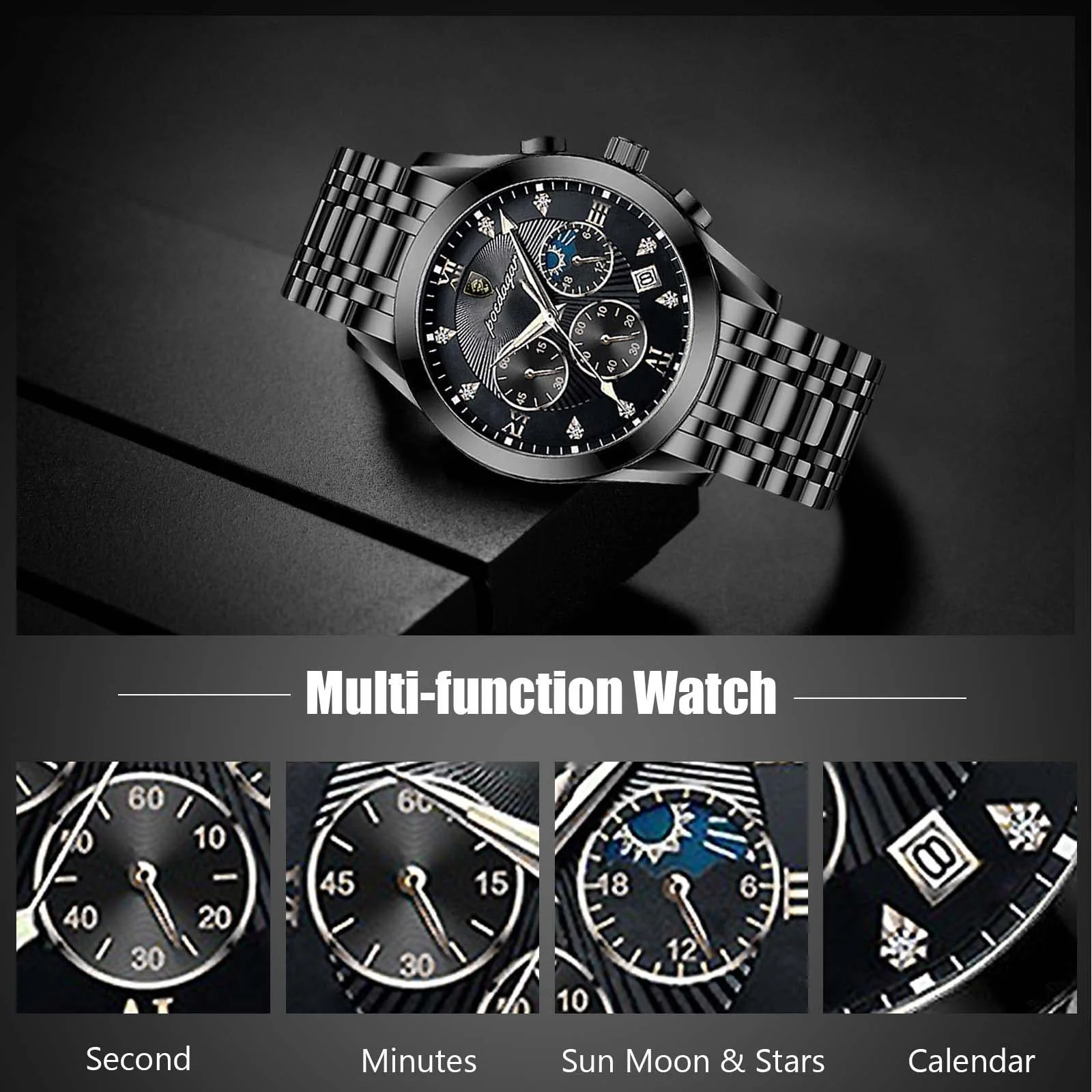 Мужские часы Rorios Кварцевые аналоговые с кожаным ремешком Водонепроницаемые с календарем Хронограф, фото №3