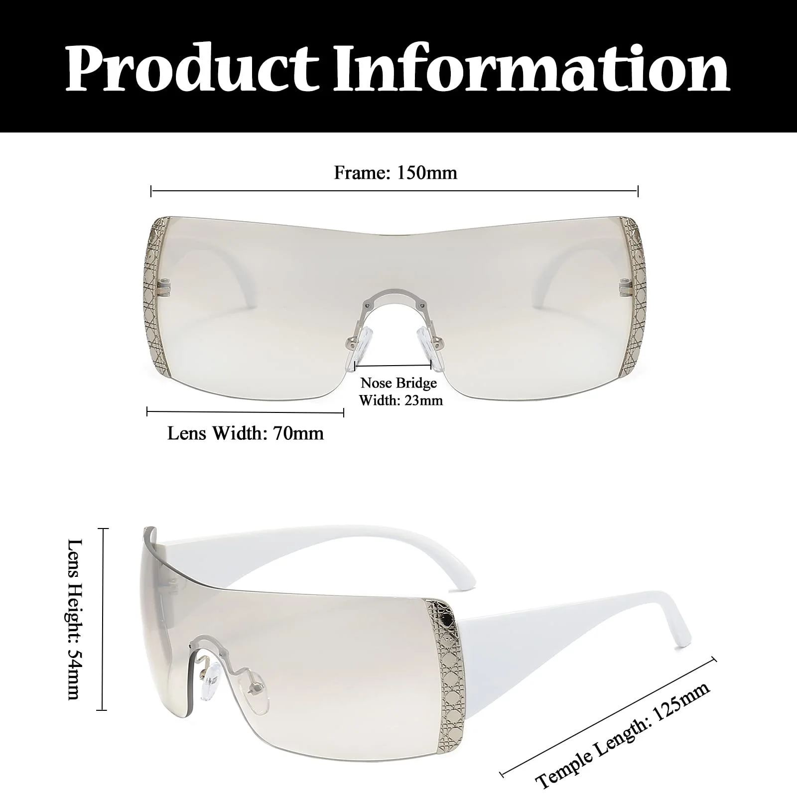 Сонцезахисні окуляри y2k LJCZKA Прямокутні Великі Без оправи Цілісні Модні Унісекс з UV захистом, фото №3