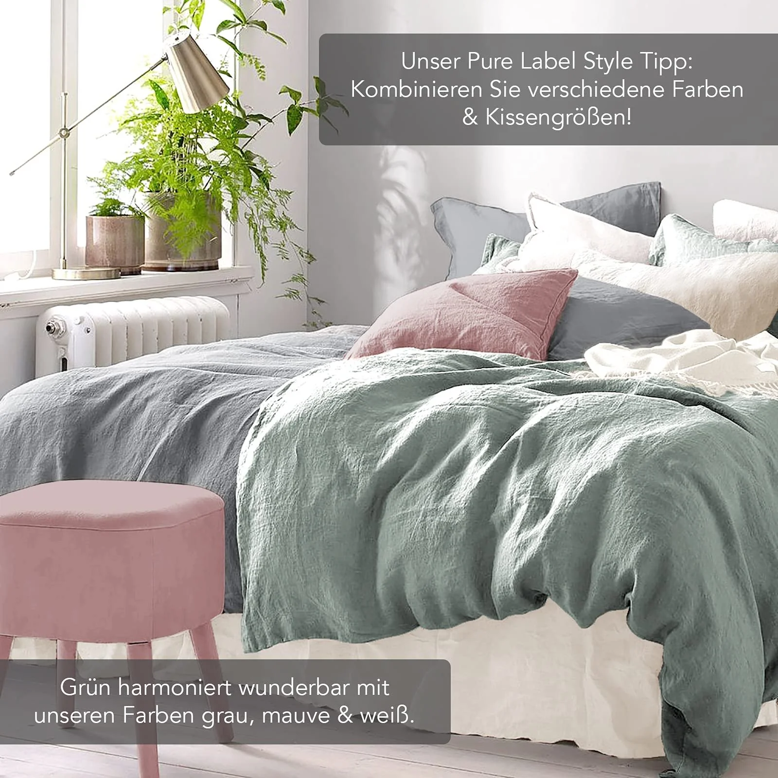 Постільна білизна Pure Label Напівльон Зелена 135 x 200 см + 40 x 80 см Не потребує прасування Бельгійський льон Бавовна, фото №6