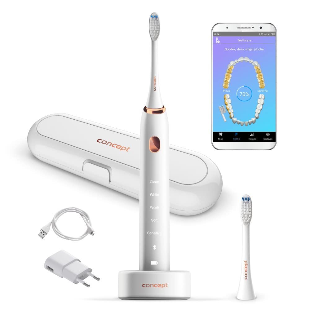 Зубная щетка звуковая Concept ZK5000 с приложением Perfect Smile и зарядкой, дорожный футляр, белая, фото №1