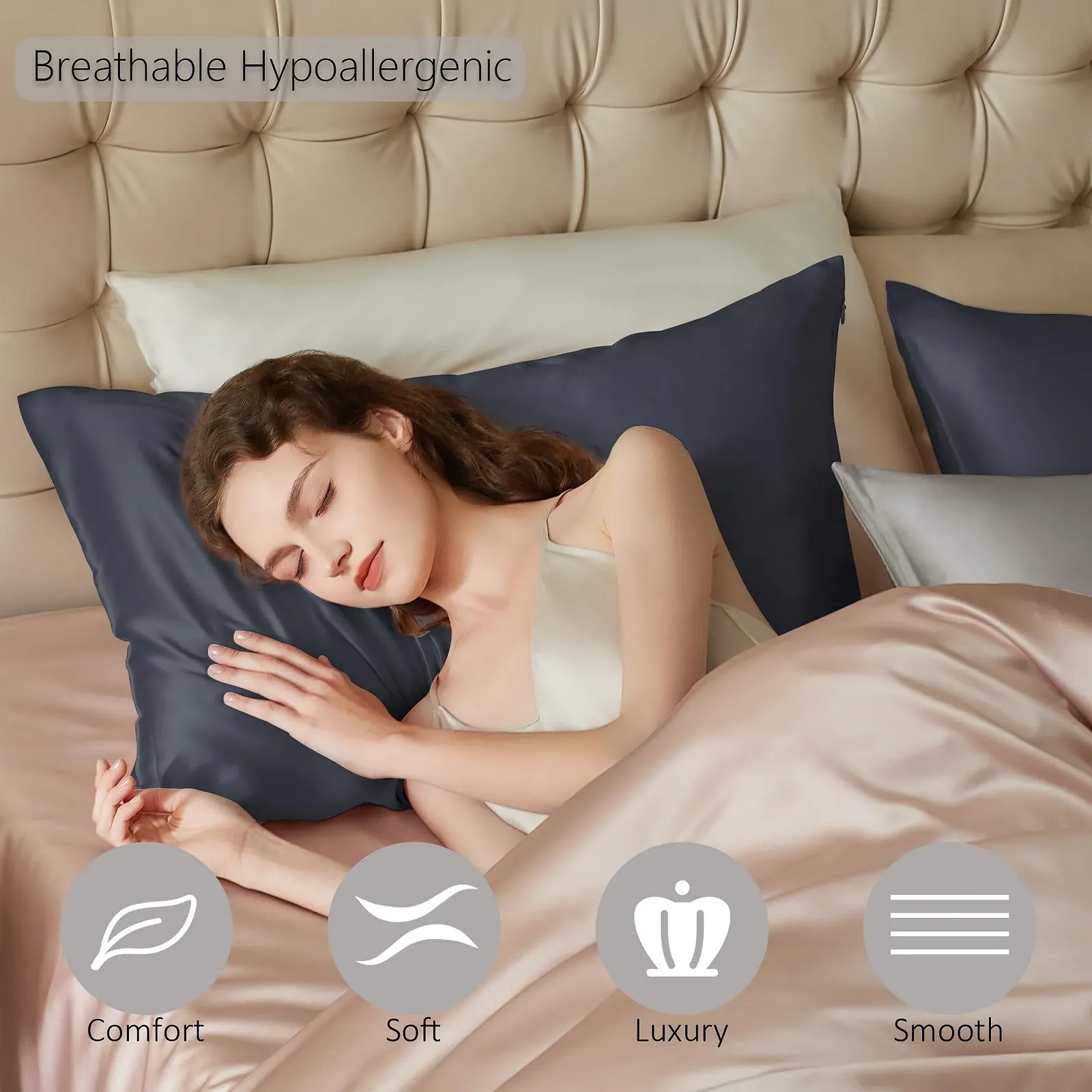 Наволочка Townssilk Шовк 19 мм Темно-сірий 40x80 см, фото №3 Наволочка Townssilk Шовк 19 мм Темно-сірий 40x80 см, фото №3