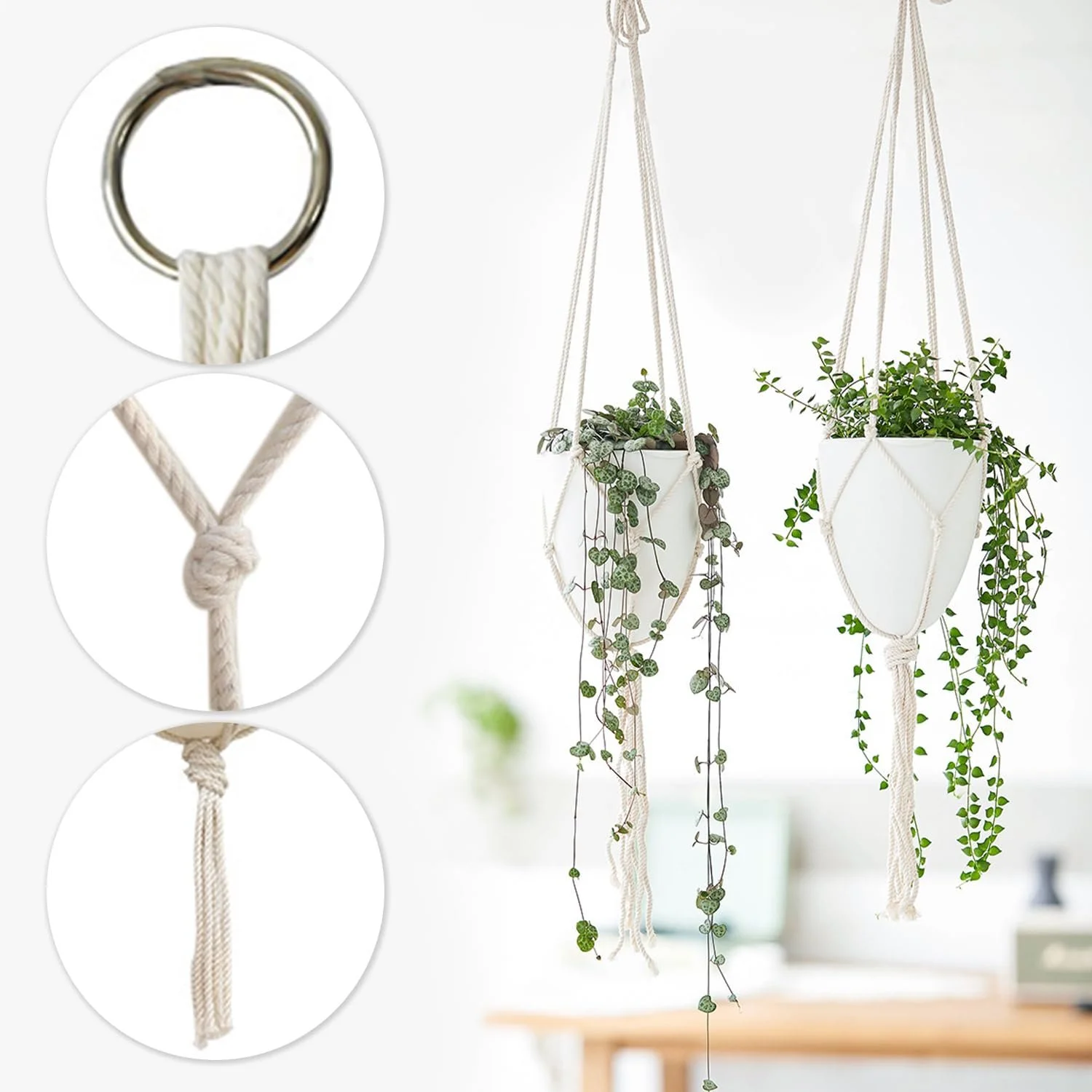 Кошик підвісний макраме Біла сітка Підвісний квітковий горщик Набір 6 шт., фото №3 Кошик підвісний макраме Біла сітка Підвісний квітковий горщик Набір 6 шт., фото №3