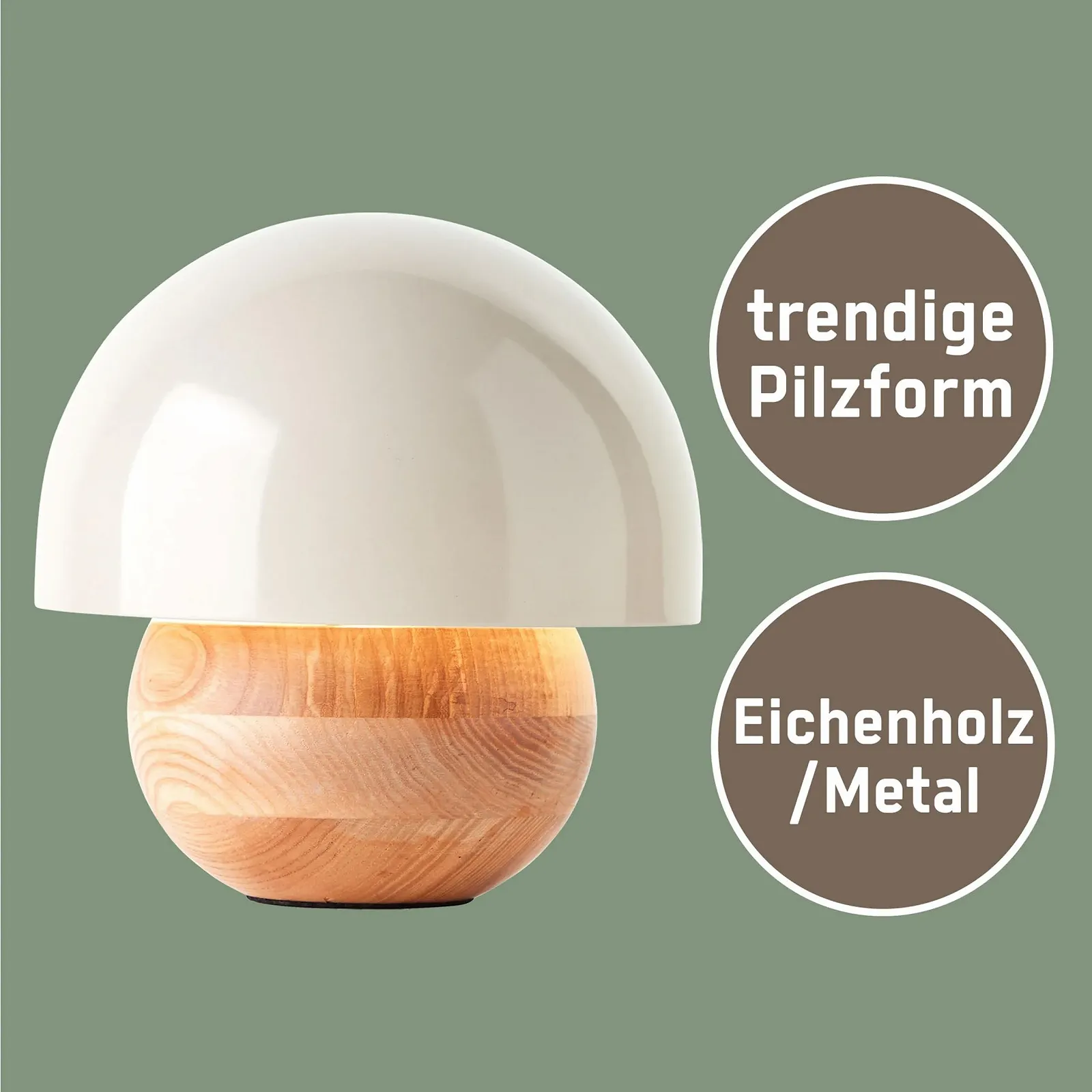 Настольная лампа гриб Lightbox металл/дерево с выключателем 20 см E14 светло-коричневая серая, фото №1