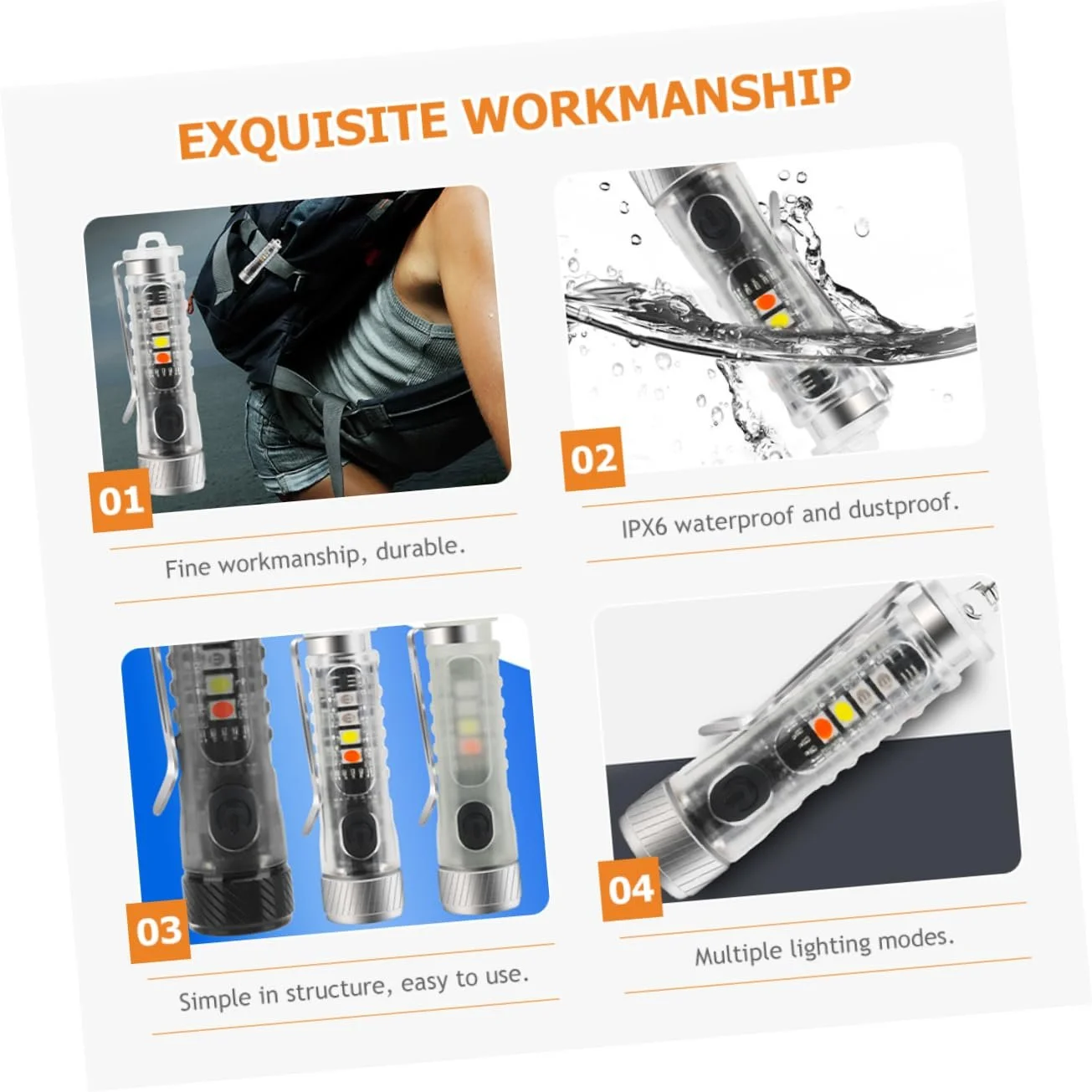 Фонарик-брелок INOOMP, 3 шт, портативный, аварийный, LED PC, фото №5