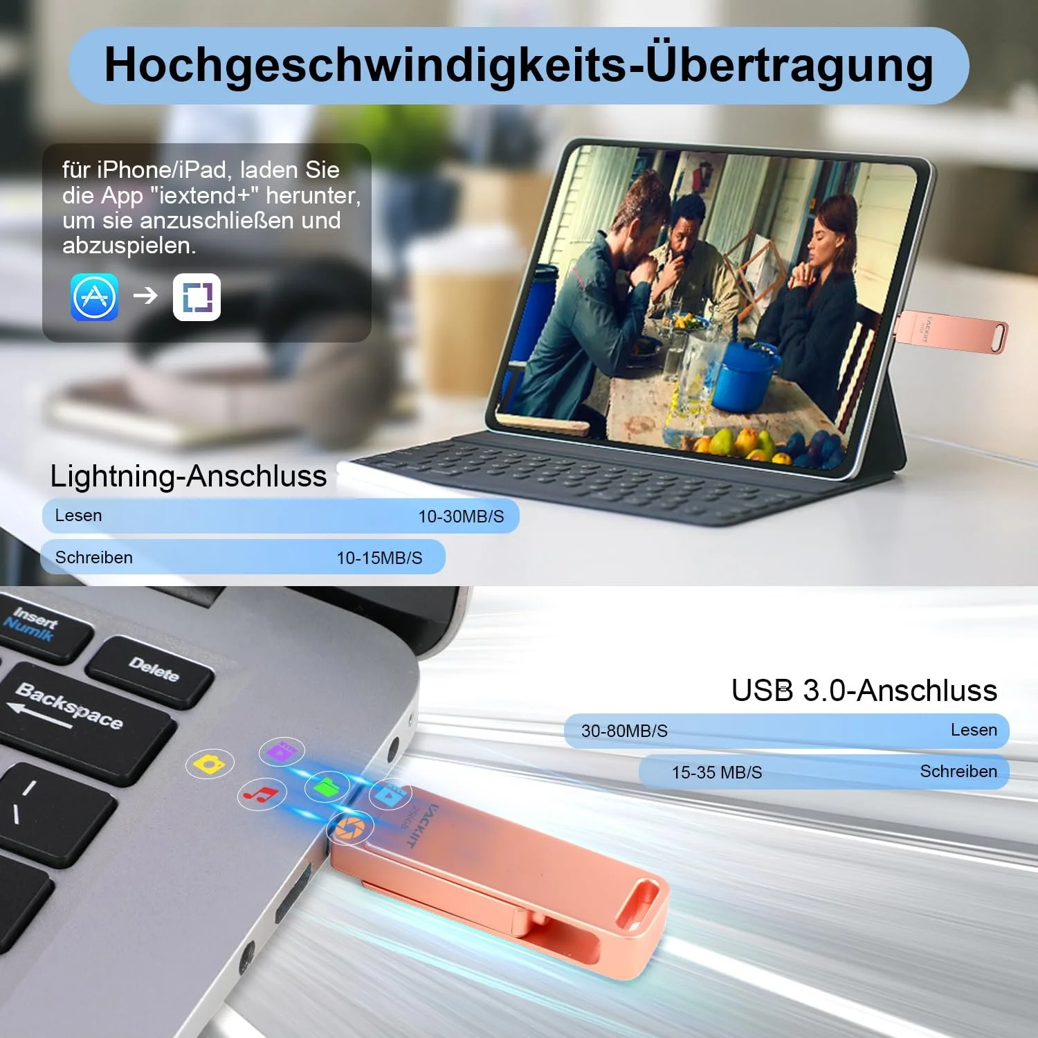 USB-флеш-накопичувач 256 ГБ MFi Certified Lightning USB-C USB 3.0 3-в-1, фото №4 USB-флеш-накопичувач 256 ГБ MFi Certified Lightning USB-C USB 3.0 3-в-1, фото №4