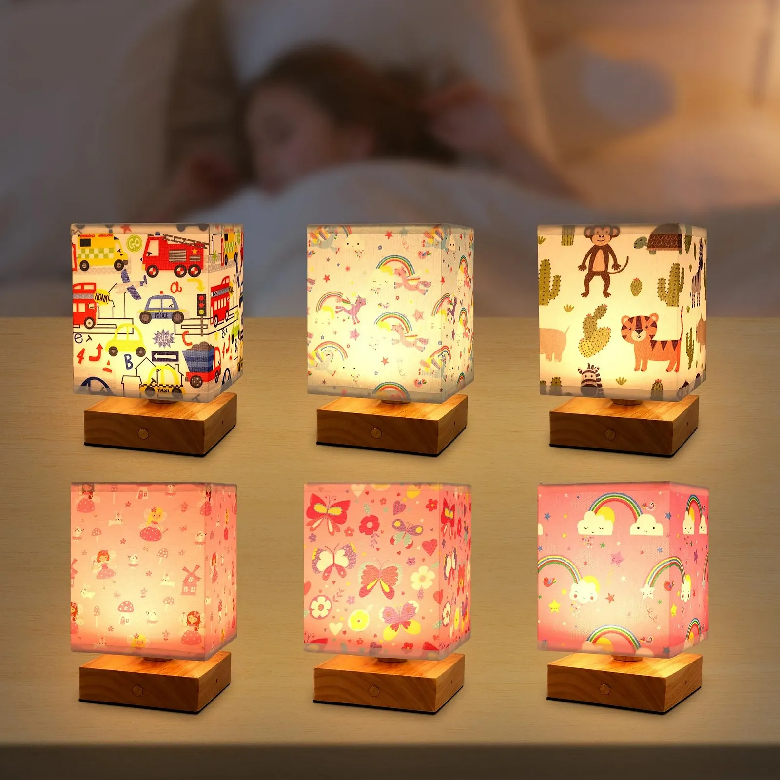 Настільна лампа Wetry Children's Room Unicorn Motif Lampshade димована з акумулятором, фото №5