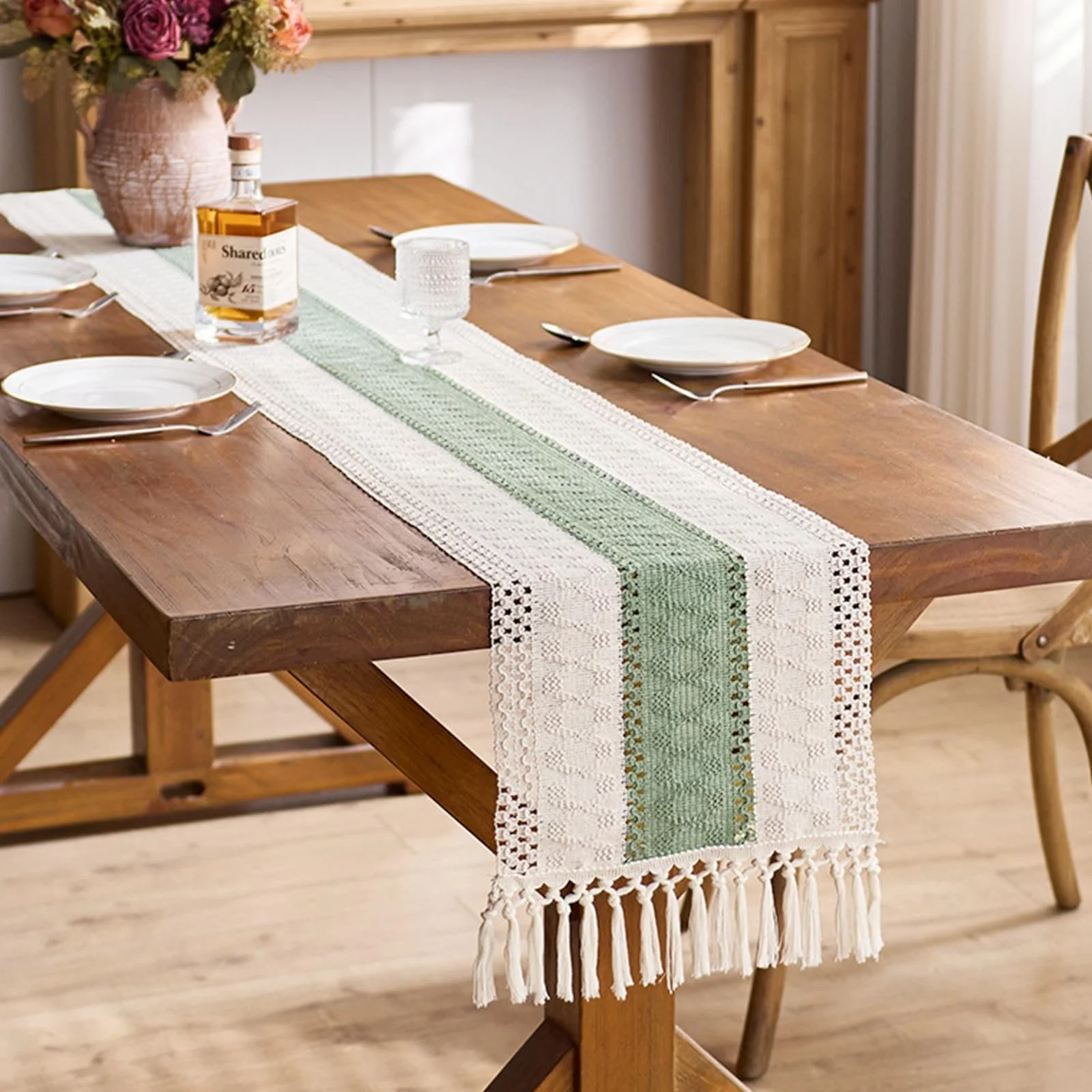 Ранер Cheesecloth Boho 30 x 140 см Шавлієва зелена, фото №5 Ранер Cheesecloth Boho 30 x 140 см Шавлієва зелена, фото №5